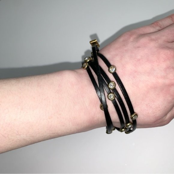 Women's Wrap Bracelet Faux Leather Adjustable Rhinestone Black - Picture 11 of 15